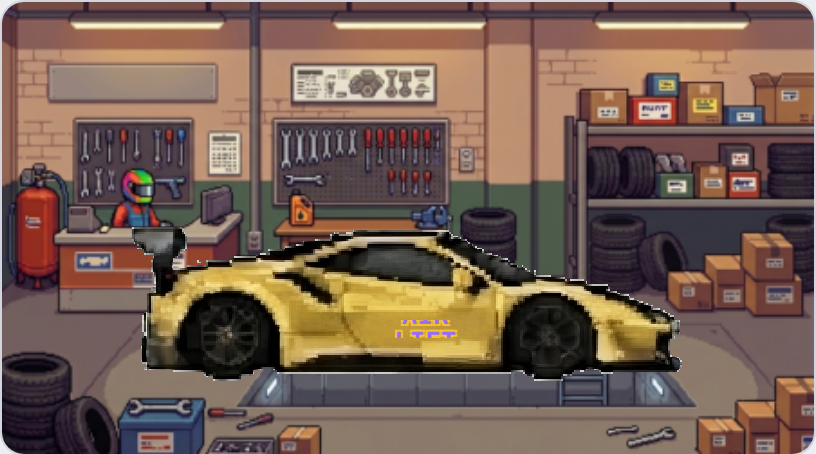 El garaje del juego con un auto GT
