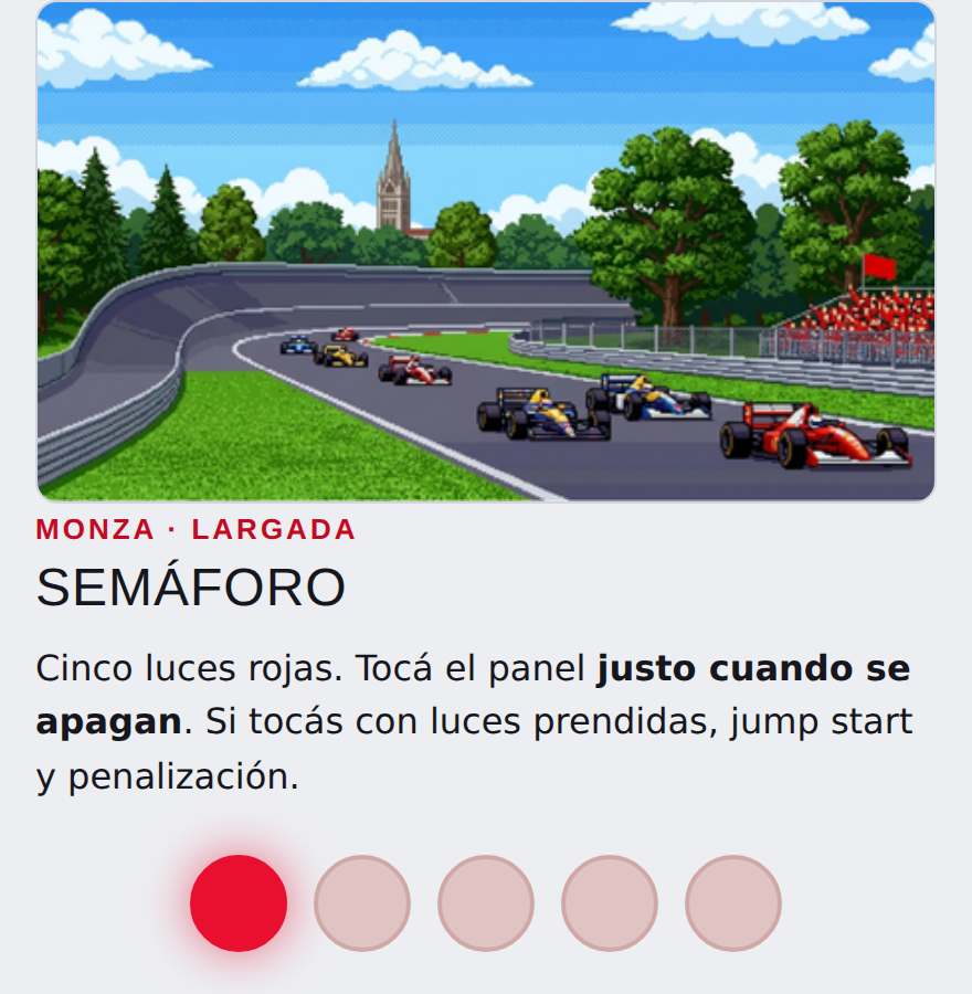 Minijuego de largada con semaforo en Monza
